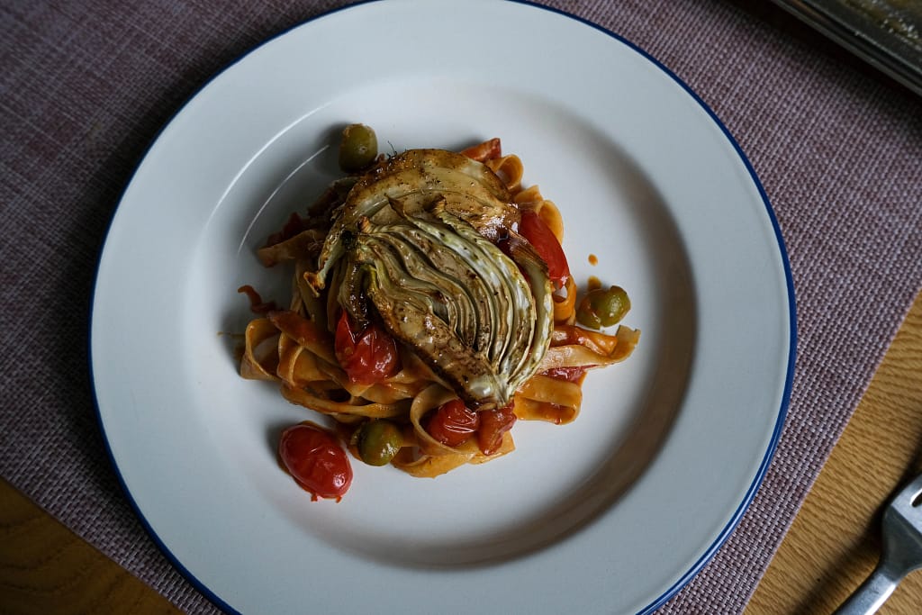 Geroosterde venkel met pasta